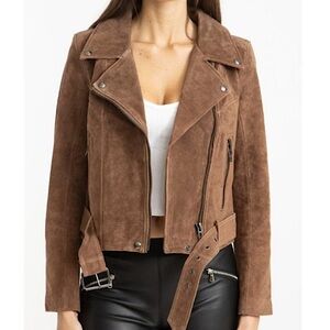 Blank NYC Suede-like Leather Moto Jacket w/ Satin Lining in Chocolate Brown NWT